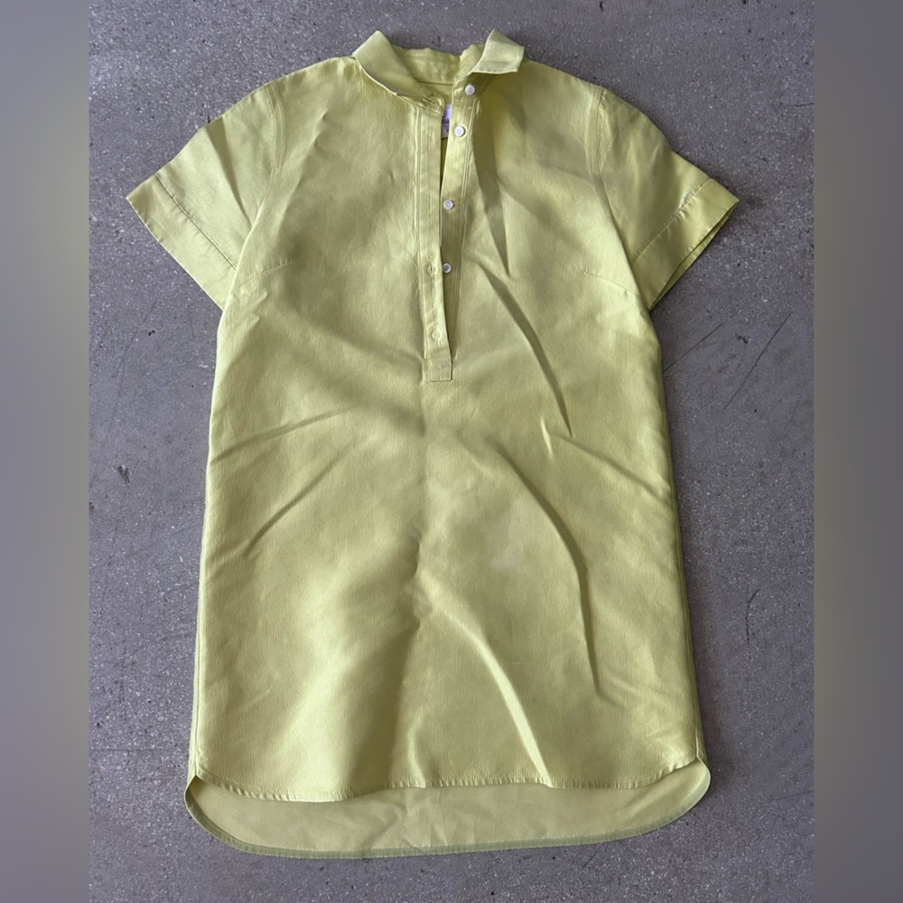Vintage JCrew Shantung Silk Yellow Button-Up Shirt Mini Dress